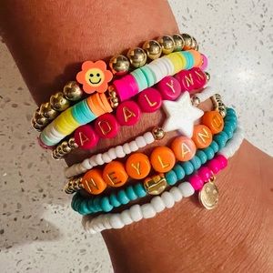 Custom bright and colorful smiley bracelet stack